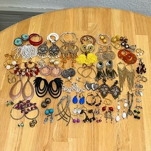 Huge Jewelry Lot- 63 pairs of mostly pierced earrings, wear, repair, resell